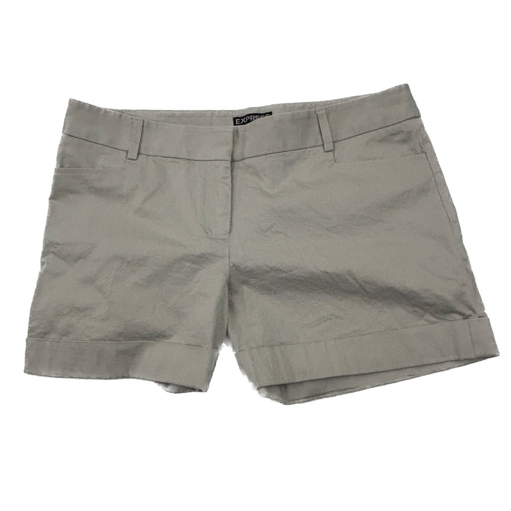 Express Editor Shorts Women 8 Khaki Cuffed Chino Stretch Cotton Tan